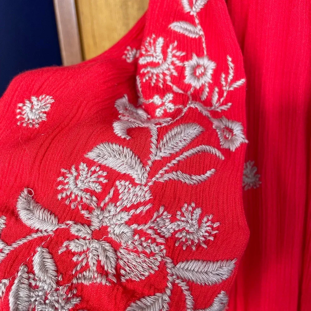 Free People Vibrant Red Long Sleeve Mini Dress - Picture 2 of 6